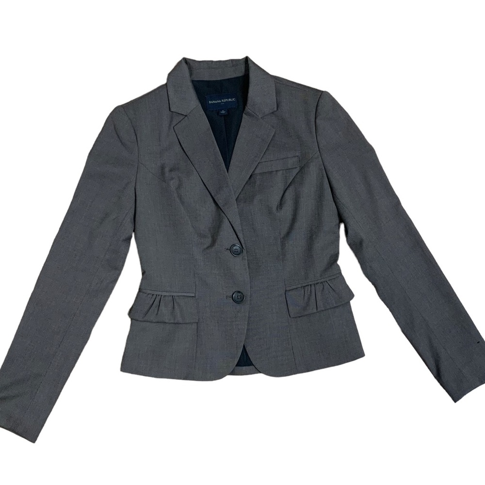 Banana Republic Womens Short Blazer Brown Size 4 Peplum Buttons